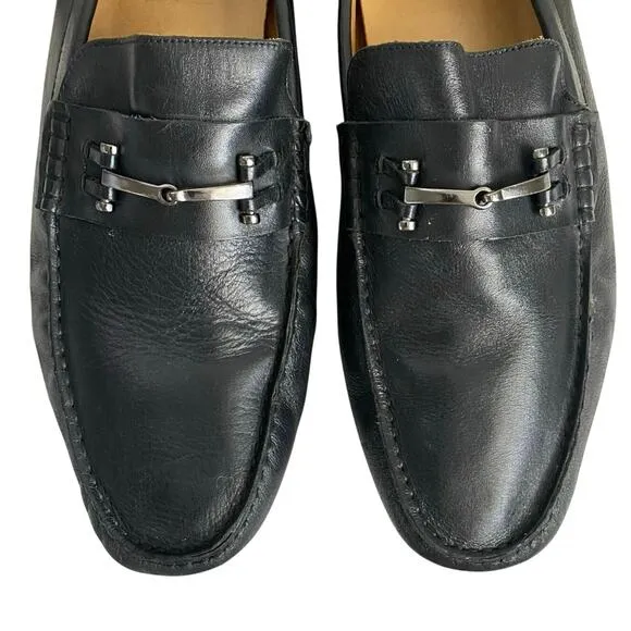 Saks Fifth Avenue Black Label Leather Moc Slip On Bit Loafer Driving Shoes SZ 11