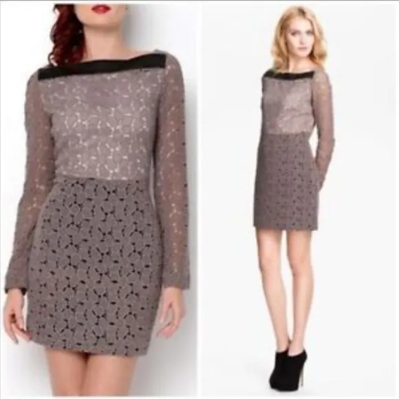 SALE Authentic Diane Von Furstenberg New Sarita Pebble Lace Dress Taupe Luxury
