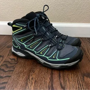 Salomon Women X Ultra Mid 2 GTX Hiking Boots Shoes Size 10 Blue Lace Up Outdoor,