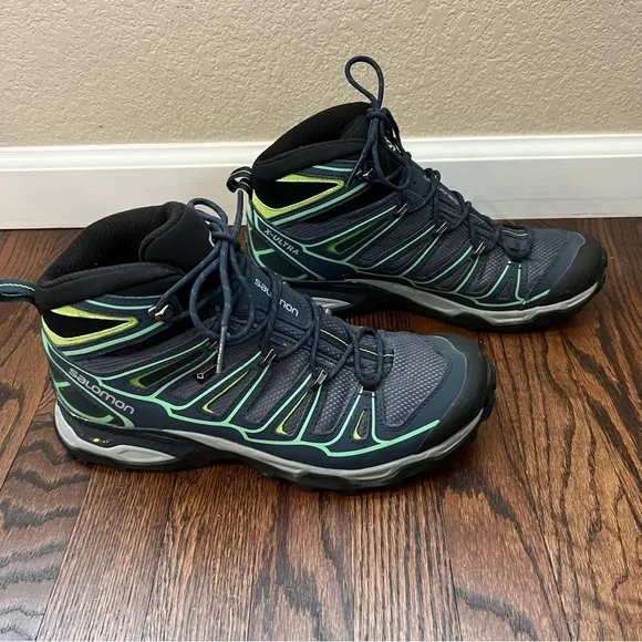 Salomon Women X Ultra Mid 2 GTX Hiking Boots Shoes Size 10 Blue Lace Up Outdoor,