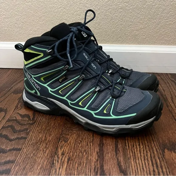 Salomon Women X Ultra Mid 2 GTX Hiking Boots Shoes Size 10 Blue Lace Up Outdoor,