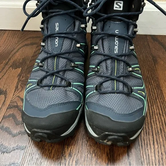 Salomon Women X Ultra Mid 2 GTX Hiking Boots Shoes Size 10 Blue Lace Up Outdoor,