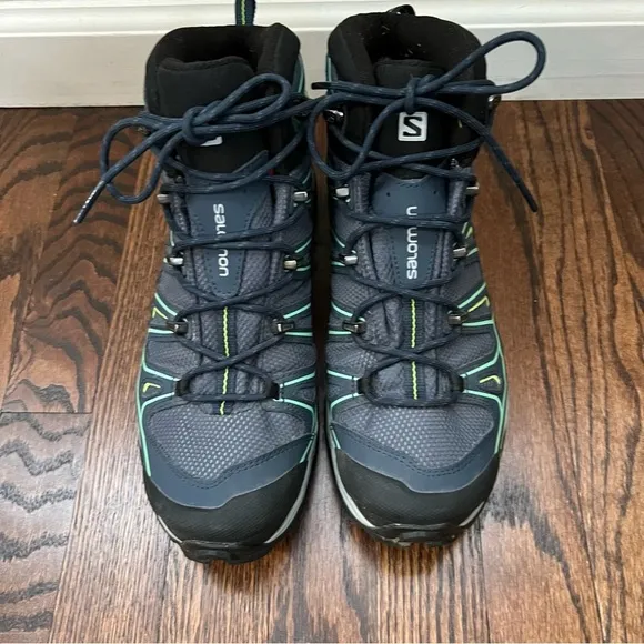 Salomon Women X Ultra Mid 2 GTX Hiking Boots Shoes Size 10 Blue Lace Up Outdoor,