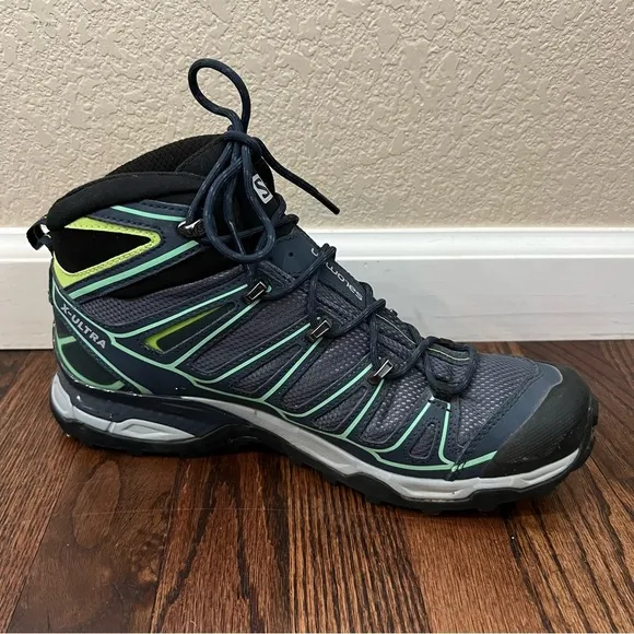 Salomon Women X Ultra Mid 2 GTX Hiking Boots Shoes Size 10 Blue Lace Up Outdoor,