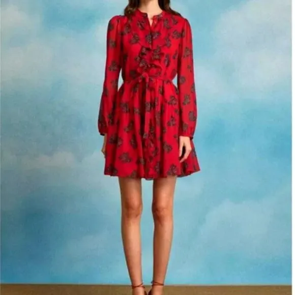 Saloni Tilly Red Ruffle Dress in Cherry Bows Print -  Size 0