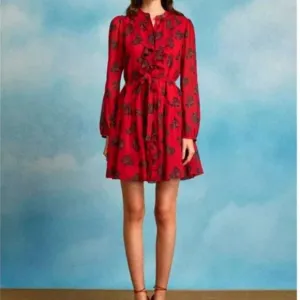 Saloni Tilly Red Ruffle Dress in Cherry Bows Print -  Size 0