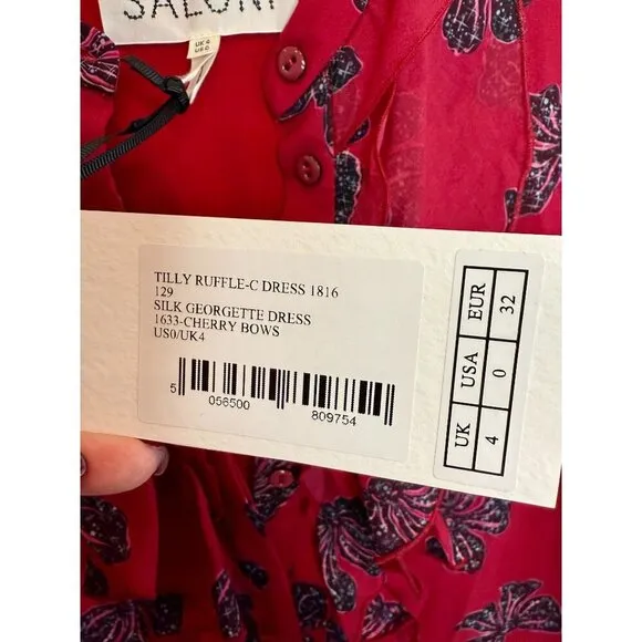 Saloni Tilly Red Ruffle Dress in Cherry Bows Print -  Size 0