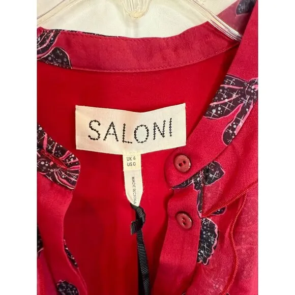 Saloni Tilly Red Ruffle Dress in Cherry Bows Print -  Size 0