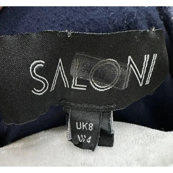 Saloni Tilly Ruffle Dress  Medallion Print Navy and Gold Size 4 Luxury Designer