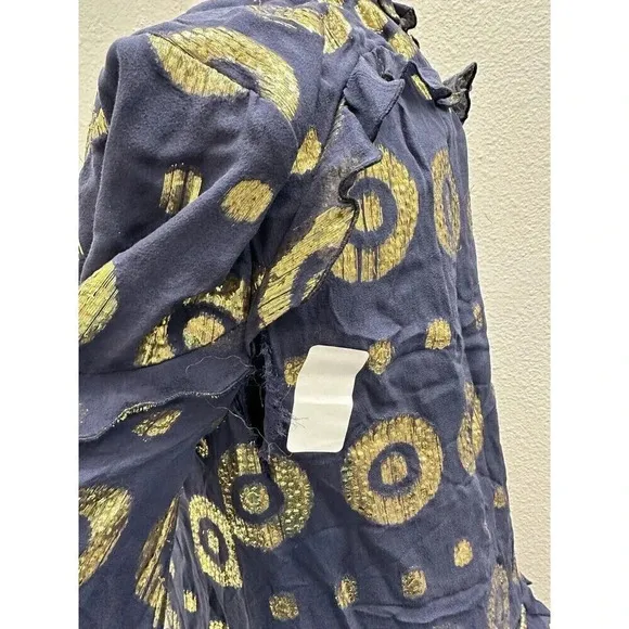 Saloni Tilly Ruffle Dress  Medallion Print Navy and Gold Size 4 Luxury Designer