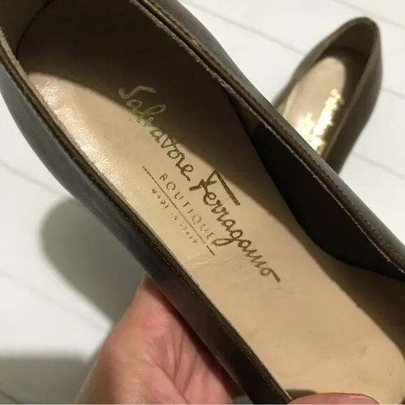Salvator Ferragamo Bow Metallic Bronze Flats Shoes Women’s Size 6
