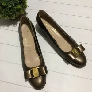 Salvator Ferragamo Bow Metallic Bronze Flats Shoes Women’s Size 6
