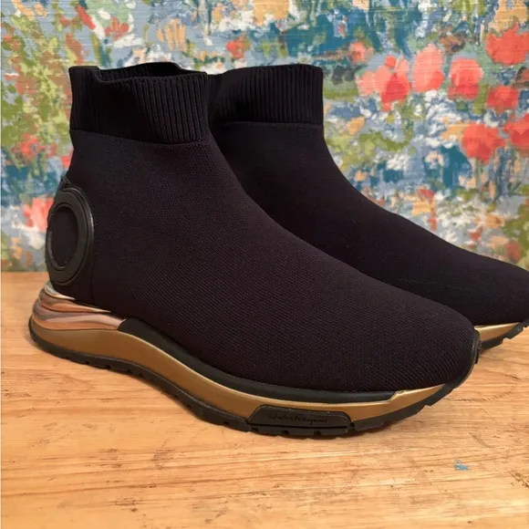 Salvatore Ferragamo Gardena Black and Gold Sneakers