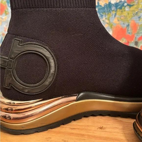 Salvatore Ferragamo Gardena Black and Gold Sneakers