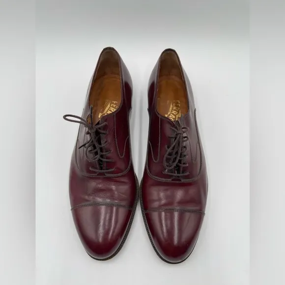 Salvatore Ferragamo Men's Padova Oxford Sz 8.5 Merlot Calfskin Dress Shoe