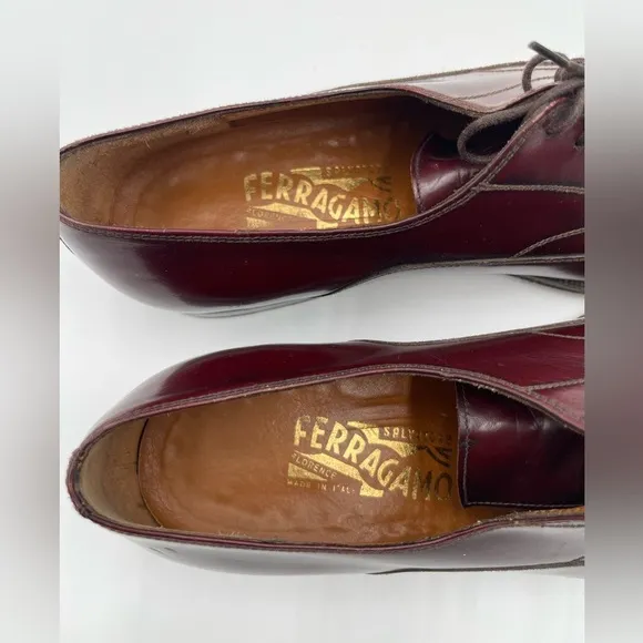 Salvatore Ferragamo Men's Padova Oxford Sz 8.5 Merlot Calfskin Dress Shoe