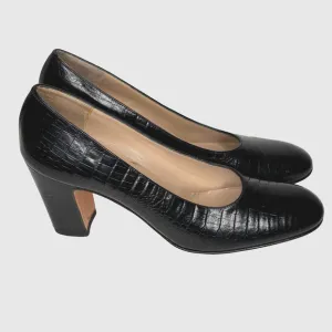 Salvatore Ferragamo Shoes Womens Size 7 4A Black Leather Croc Pump Heels