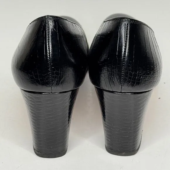 Salvatore Ferragamo Shoes Womens Size 7 4A Black Leather Croc Pump Heels