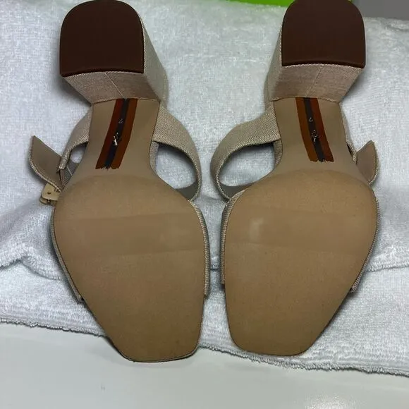 Sam Edelman Dalton Sand Block Heel Sandals Metallic Linen Size‎ 7
