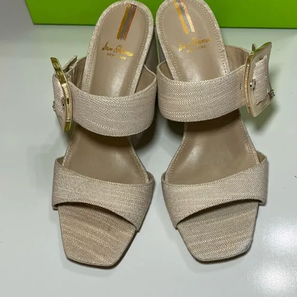 Sam Edelman Dalton Sand Block Heel Sandals Metallic Linen Size‎ 7