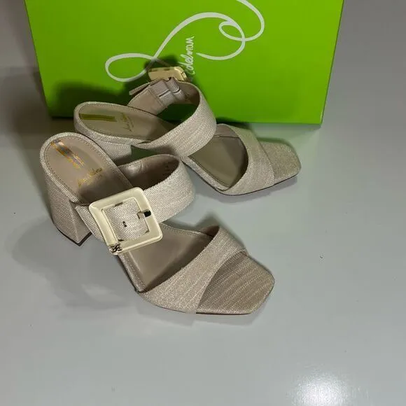 Sam Edelman Dalton Sand Block Heel Sandals Metallic Linen Size‎ 7