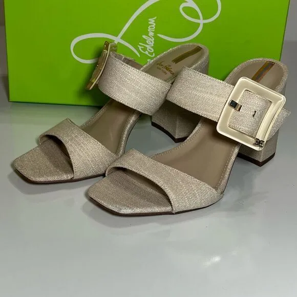 Sam Edelman Dalton Sand Block Heel Sandals Metallic Linen Size‎ 7