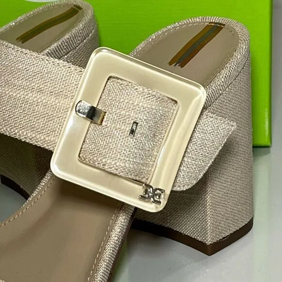 Sam Edelman Dalton Sand Block Heel Sandals Metallic Linen Size‎ 7