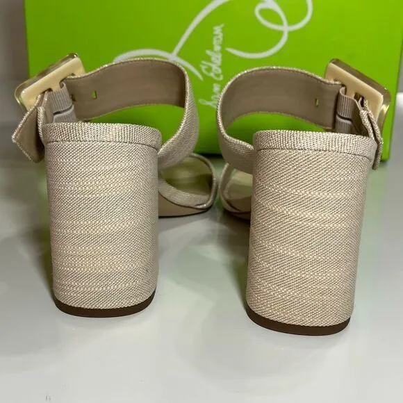 Sam Edelman Dalton Sand Block Heel Sandals Metallic Linen Size‎ 7