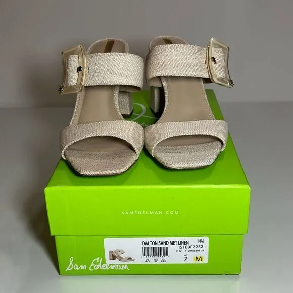 Sam Edelman Dalton Sand Block Heel Sandals Metallic Linen Size‎ 7
