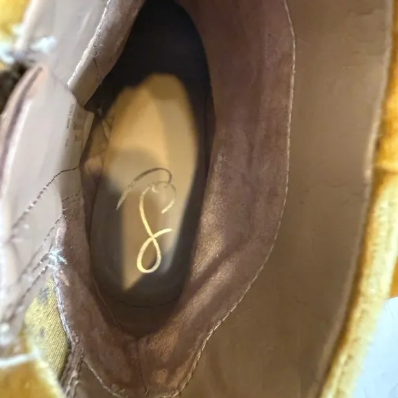 Sam Edelman yellow velvet ankle boots, size 10.