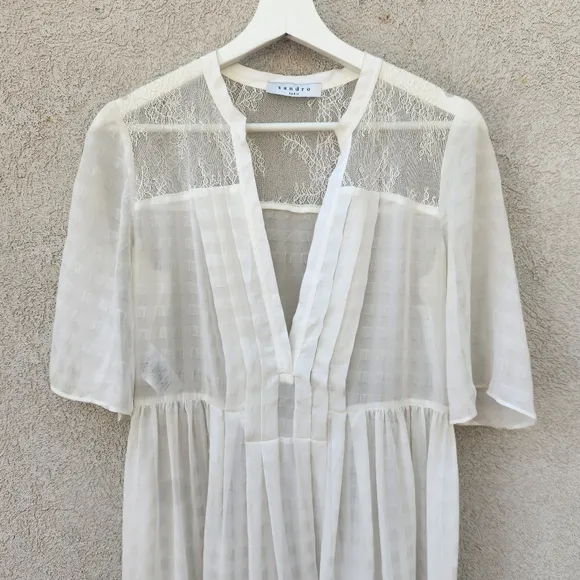 SANDRO Paris Women's Dress US Size 8 White Sheer Embroidered Floral Luxury