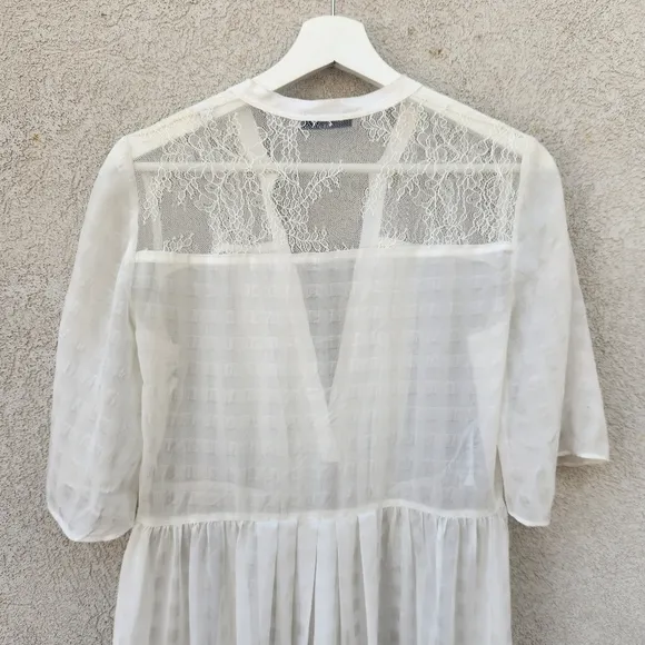 SANDRO Paris Women's Dress US Size 8 White Sheer Embroidered Floral Luxury