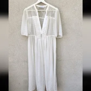 SANDRO Paris Women's Dress US Size 8 White Sheer Embroidered Floral Luxury