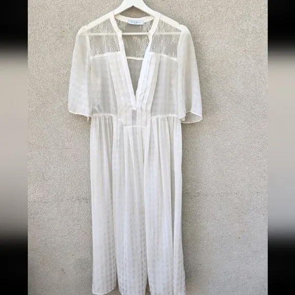 SANDRO Paris Women's Dress US Size 8 White Sheer Embroidered Floral Luxury