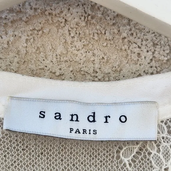 SANDRO Paris Women's Dress US Size 8 White Sheer Embroidered Floral Luxury