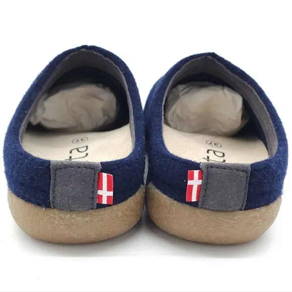 Sanita Lodge Navy Blue Slide Felt Wool Clog Slippers Size 37 EU 5.5-6 US