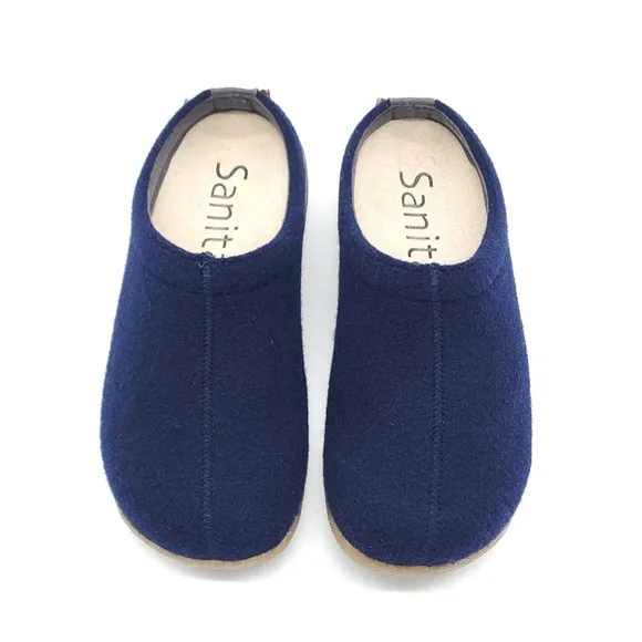 Sanita Lodge Navy Blue Slide Felt Wool Clog Slippers Size 37 EU 5.5-6 US
