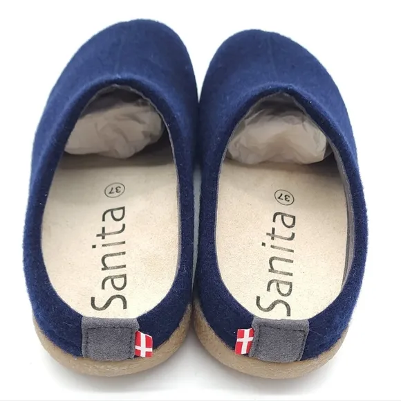 Sanita Lodge Navy Blue Slide Felt Wool Clog Slippers Size 37 EU 5.5-6 US