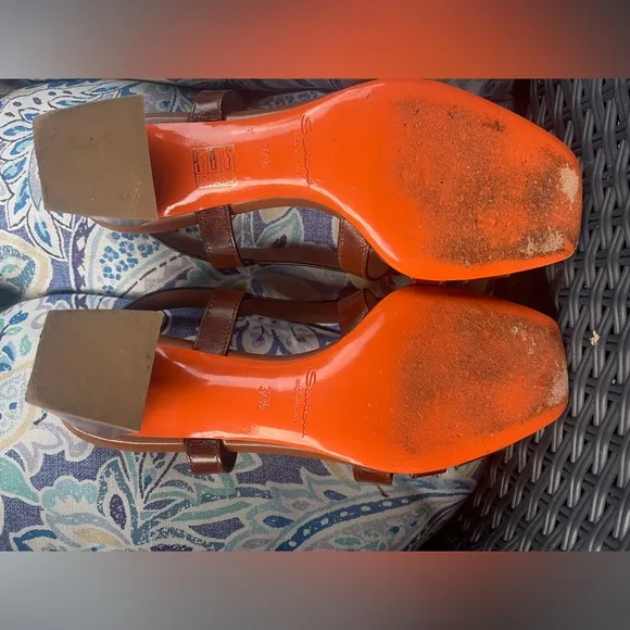 Santoni Square Toe Leather Slingback Shoes Sandals Size 37.5 US 8.5