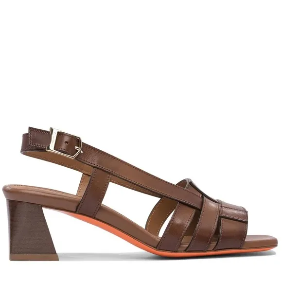 Santoni Square Toe Leather Slingback Shoes Sandals Size 37.5 US 8.5