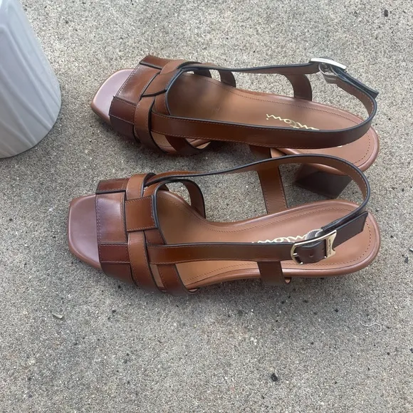 Santoni Square Toe Leather Slingback Shoes Sandals Size 37.5 US 8.5