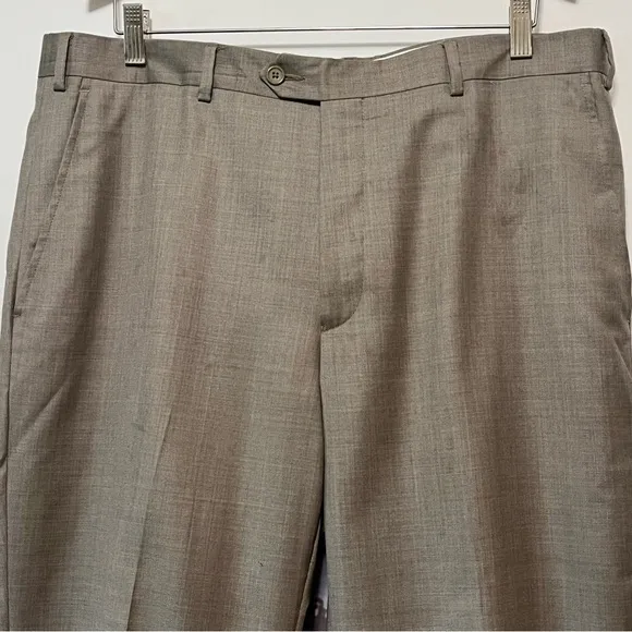 SANTORELLI Luxury Serge ROMEO Men’s 38x31 TAUPE Sharkskin Wool Dress Pants Italy