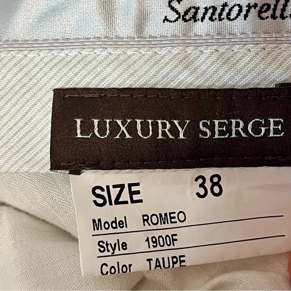 SANTORELLI Luxury Serge ROMEO Men’s 38x31 TAUPE Sharkskin Wool Dress Pants Italy