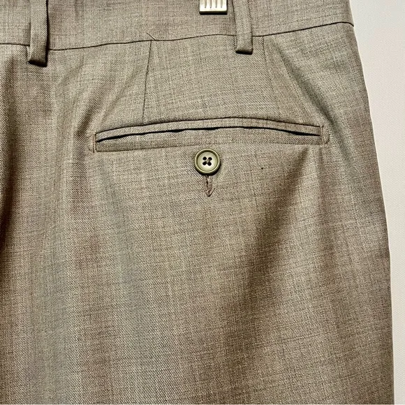 SANTORELLI Luxury Serge ROMEO Men’s 38x31 TAUPE Sharkskin Wool Dress Pants Italy