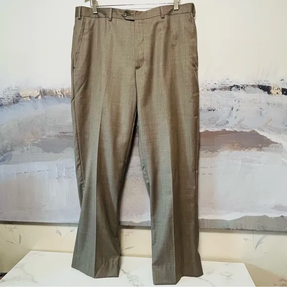 SANTORELLI Luxury Serge ROMEO Men’s 38x31 TAUPE Sharkskin Wool Dress Pants Italy
