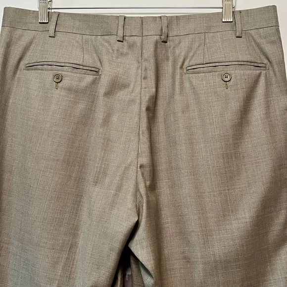 SANTORELLI Luxury Serge ROMEO Men’s 38x31 TAUPE Sharkskin Wool Dress Pants Italy