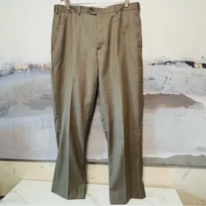 SANTORELLI Luxury Serge ROMEO Men’s 38x31 TAUPE Sharkskin Wool Dress Pants Italy
