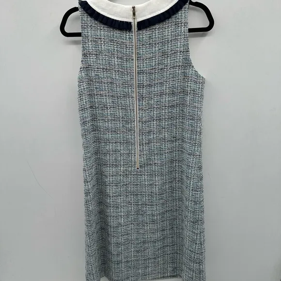 Sara Campbell blue tweed collared shift woman classic career preppy dress. NWT 8