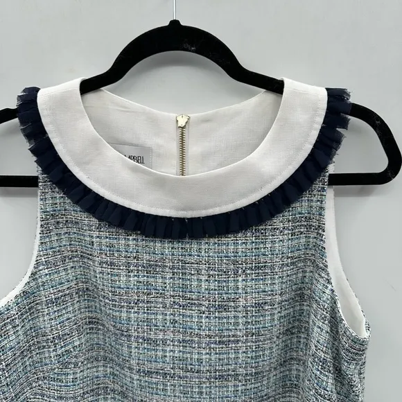 Sara Campbell blue tweed collared shift woman classic career preppy dress. NWT 8