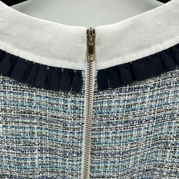 Sara Campbell blue tweed collared shift woman classic career preppy dress. NWT 8